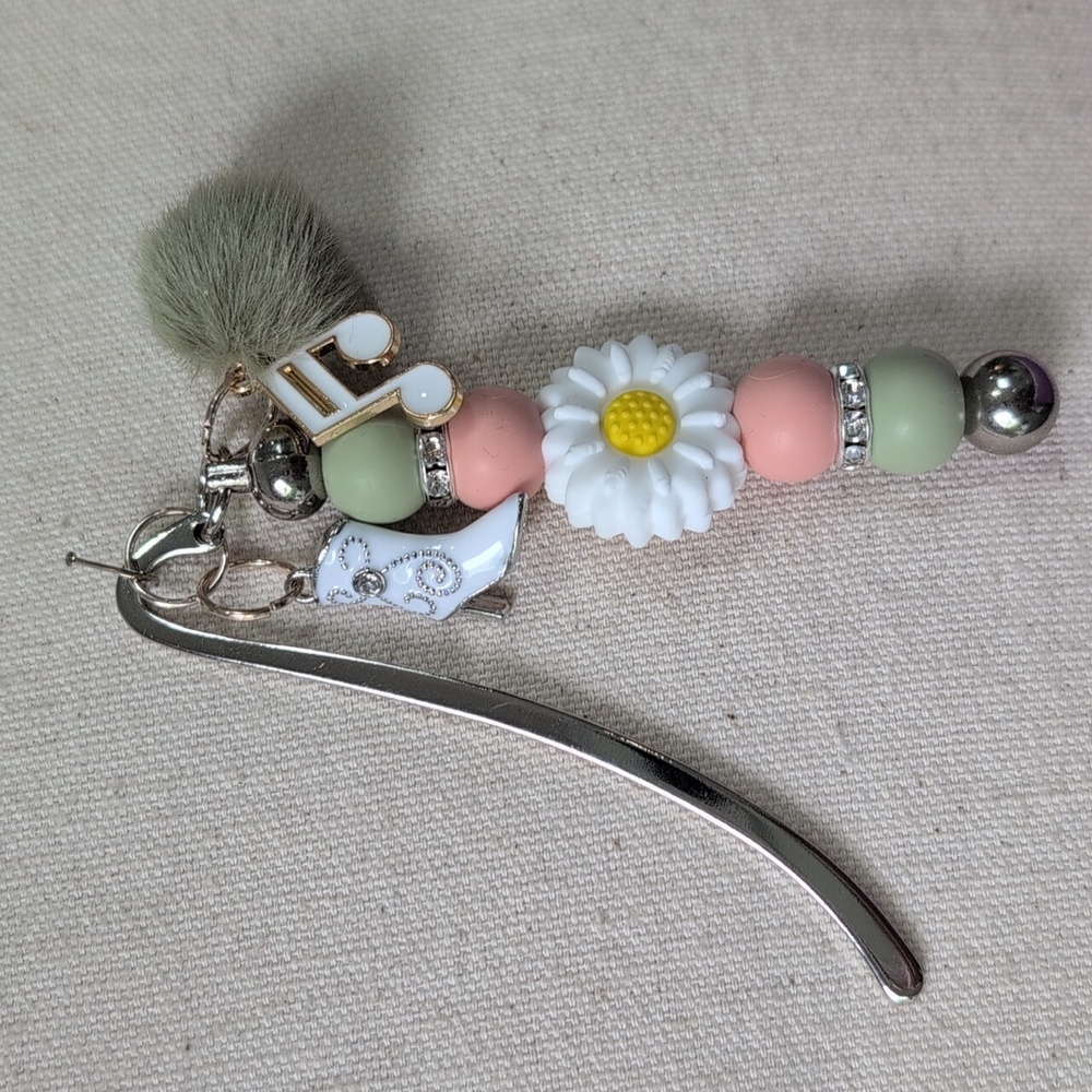 Country Western Cowboy Boot Floral Charm Metal  Bookmark with Music Note